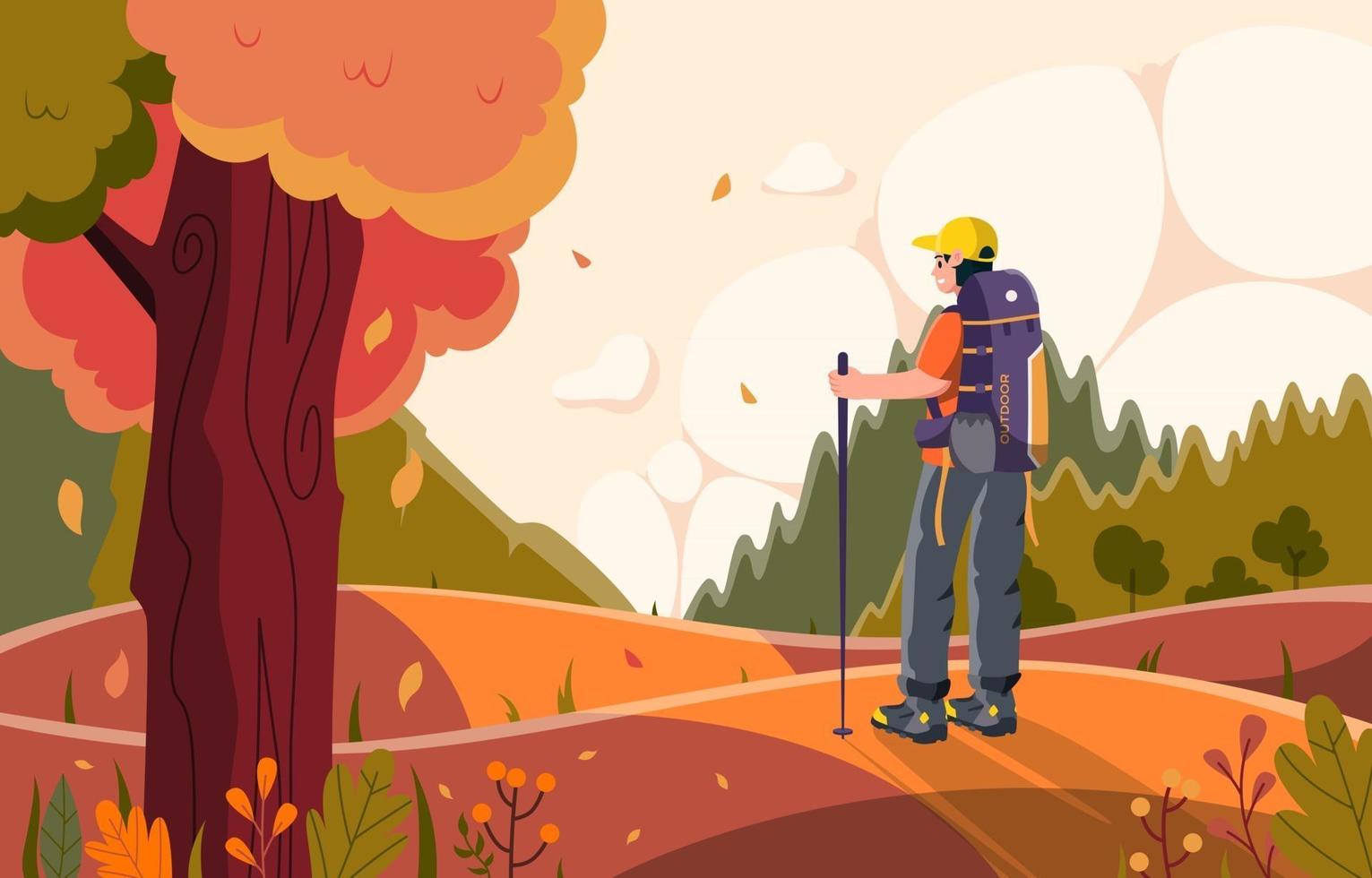 Solo Hiking at Autumn Moment vector