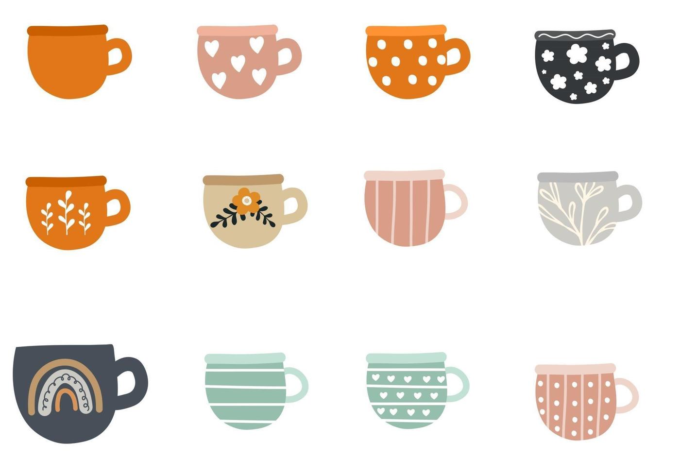 Collection of Different Modern Mugs Decorated with Design Elements vector