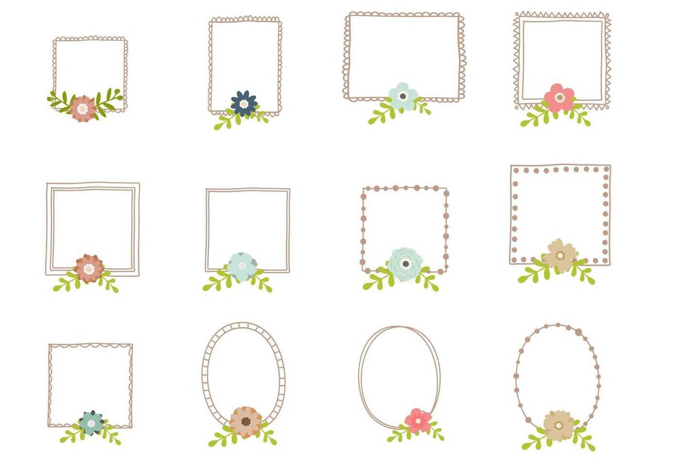 Set of Doodle Frame With Flowers vector