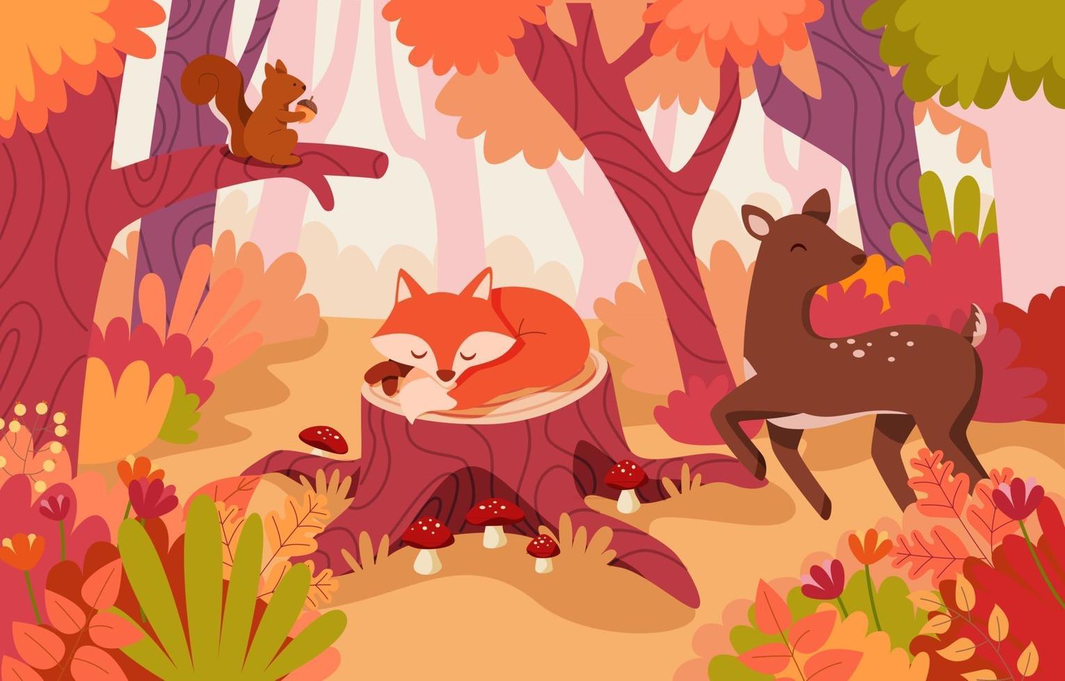 Hand Drawn Autumn Fox and Deer Forest Animals 3002141 Vector Art at Vecteezy