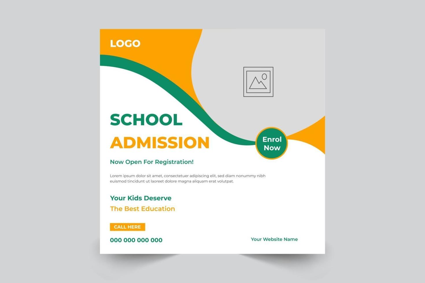 Admission banner post template for school, college, university vector