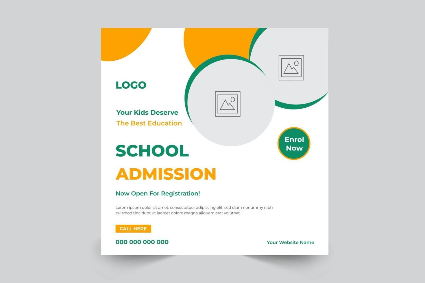 Admission banner post template for school, college, university vector