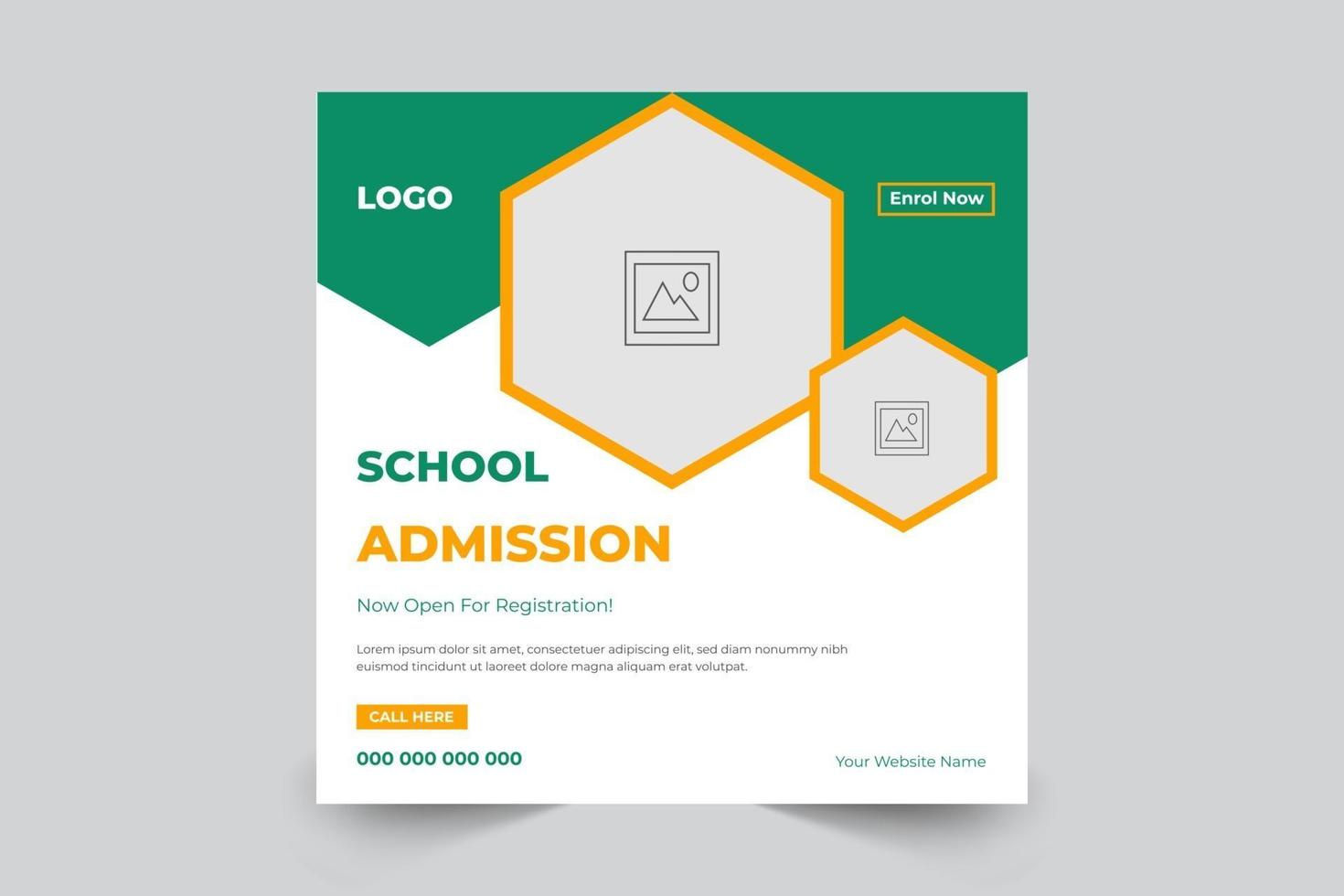 Admission banner post template for school, college, university vector