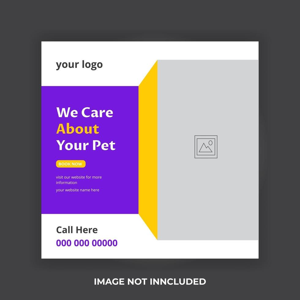 banner de redes sociales de cuidado de mascotas o plantilla de banner web vector