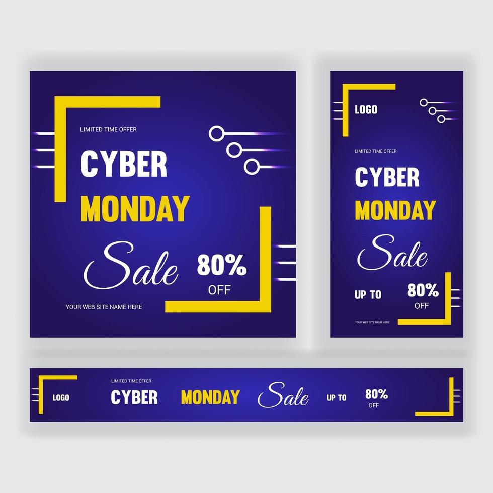 Cyber Monday Sale  Banner Ads. Social Media Post Template set vector
