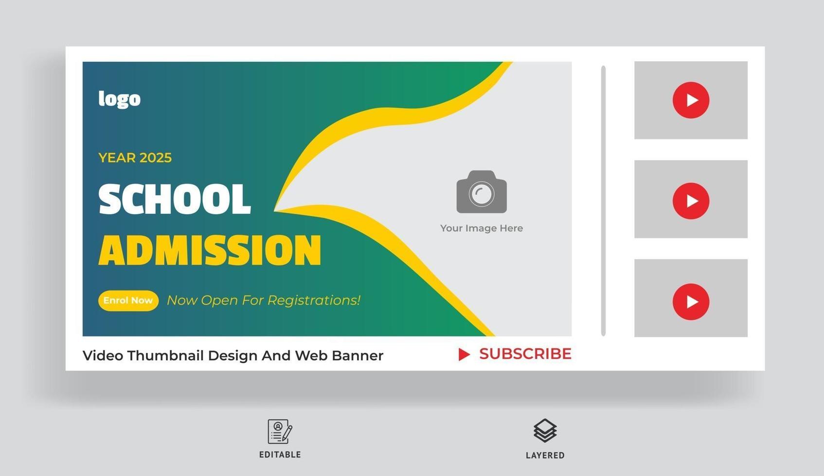 Kids school education admission video thumbnail and web banner vector