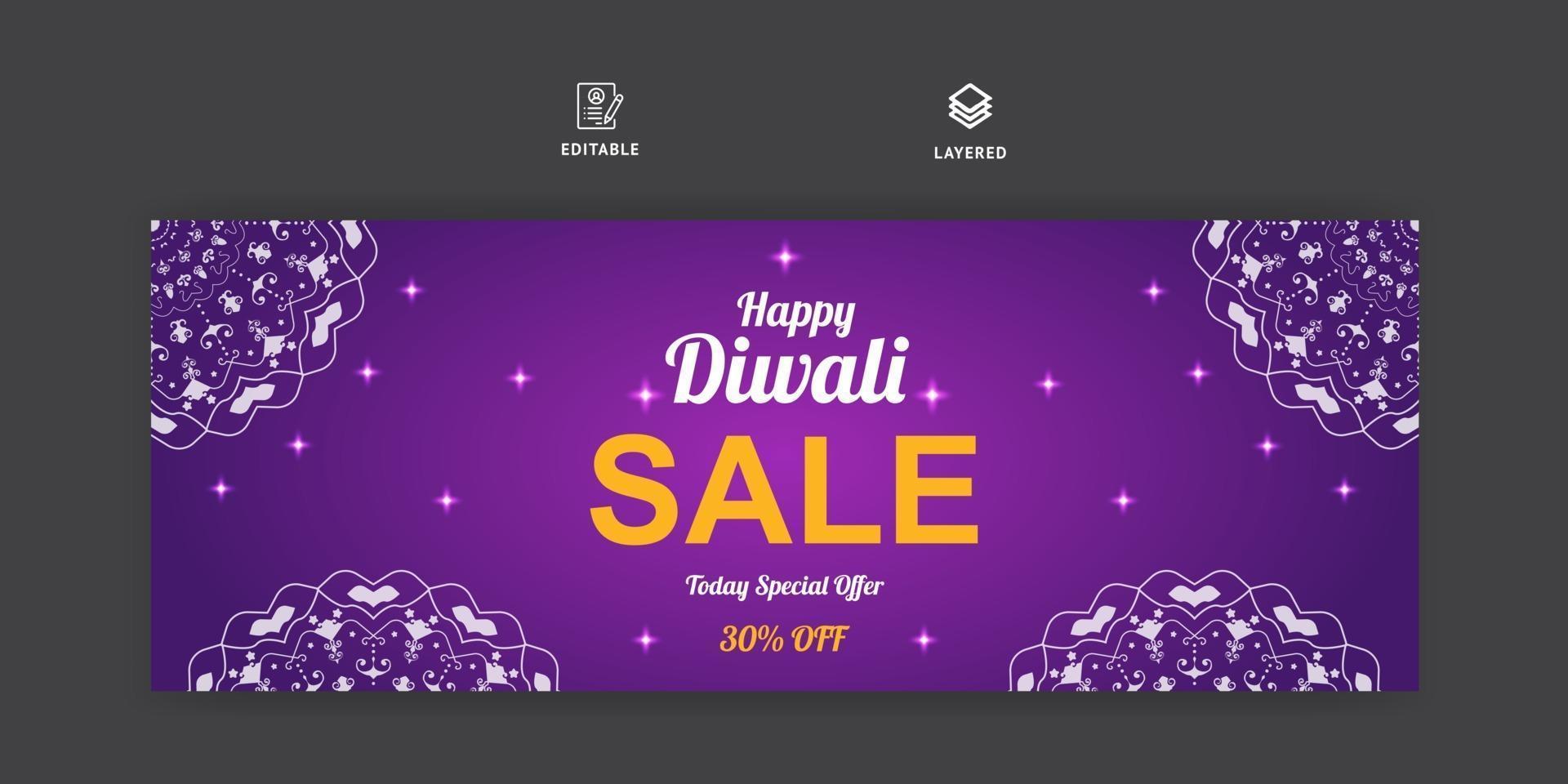 banner de redes sociales de venta de diwali y plantilla de portada de facebook vector