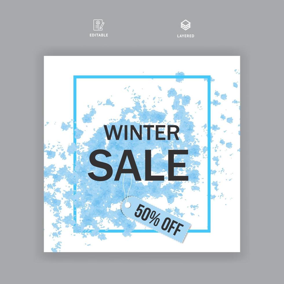 Winter sale banner design with water color vector template