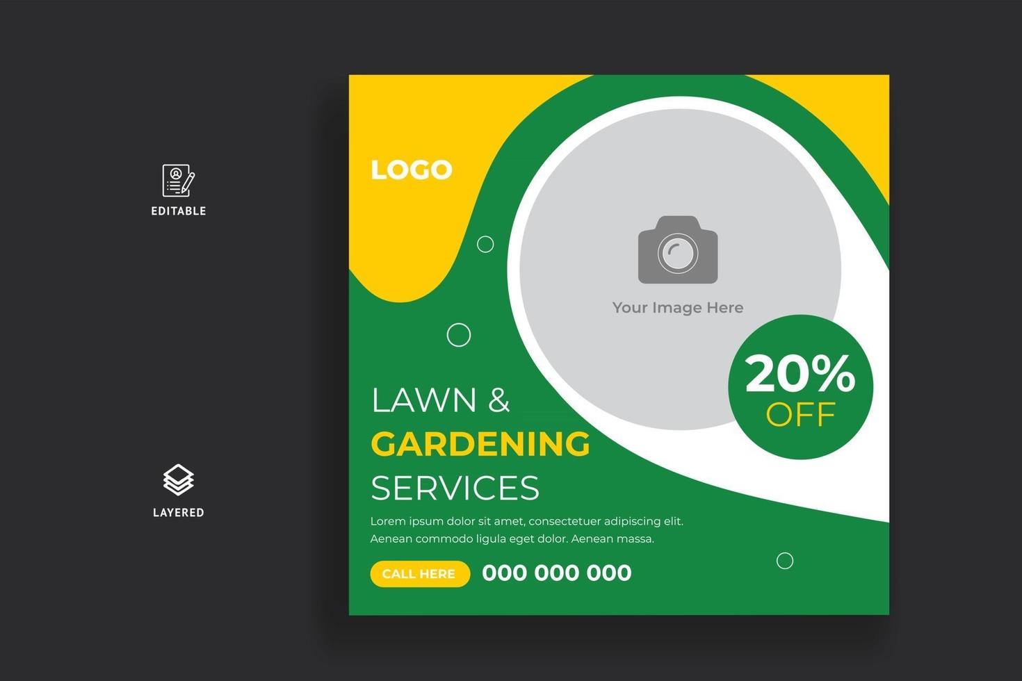 Lawn Mower Gardening Service Social Media Post and Web Banner Template vector