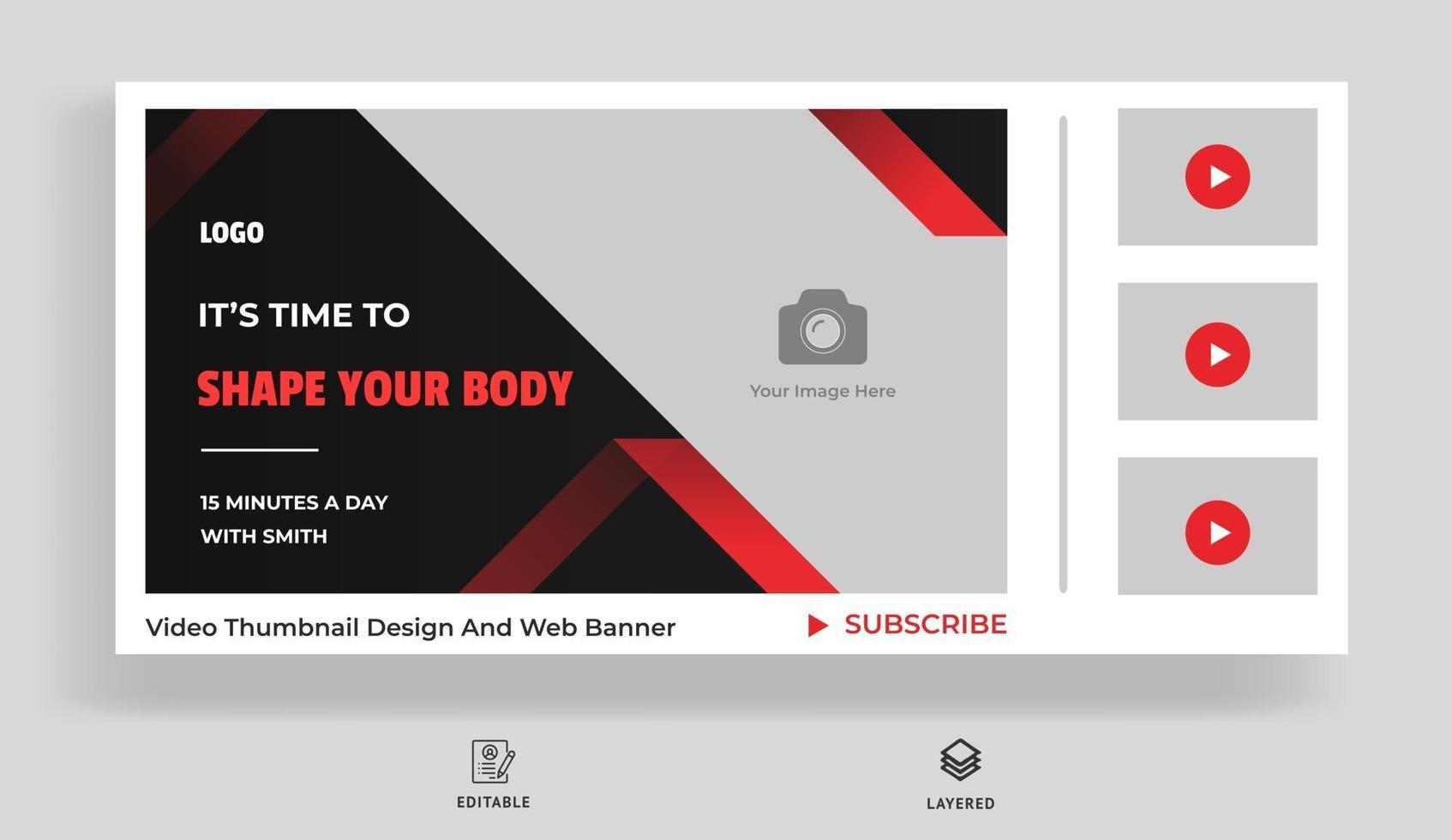 Fitness thumbnail design for your video. training class thumbnail vector