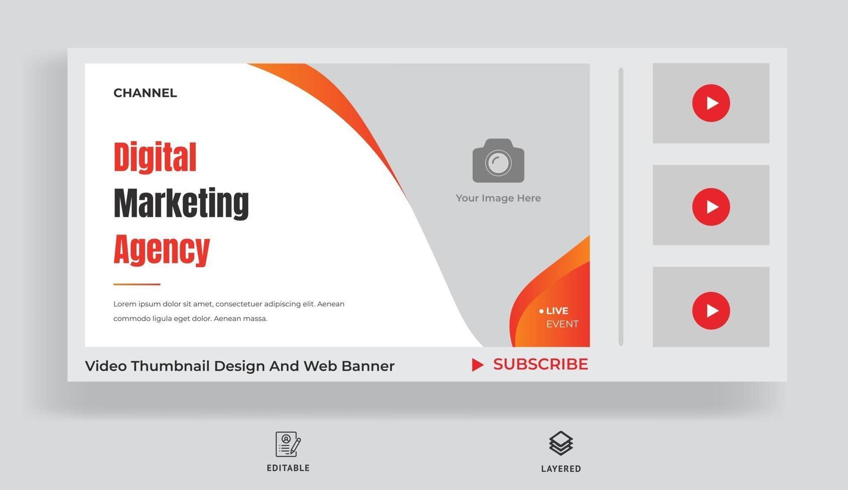 Video thumbnail and banner for digital marketing live workshop. vector