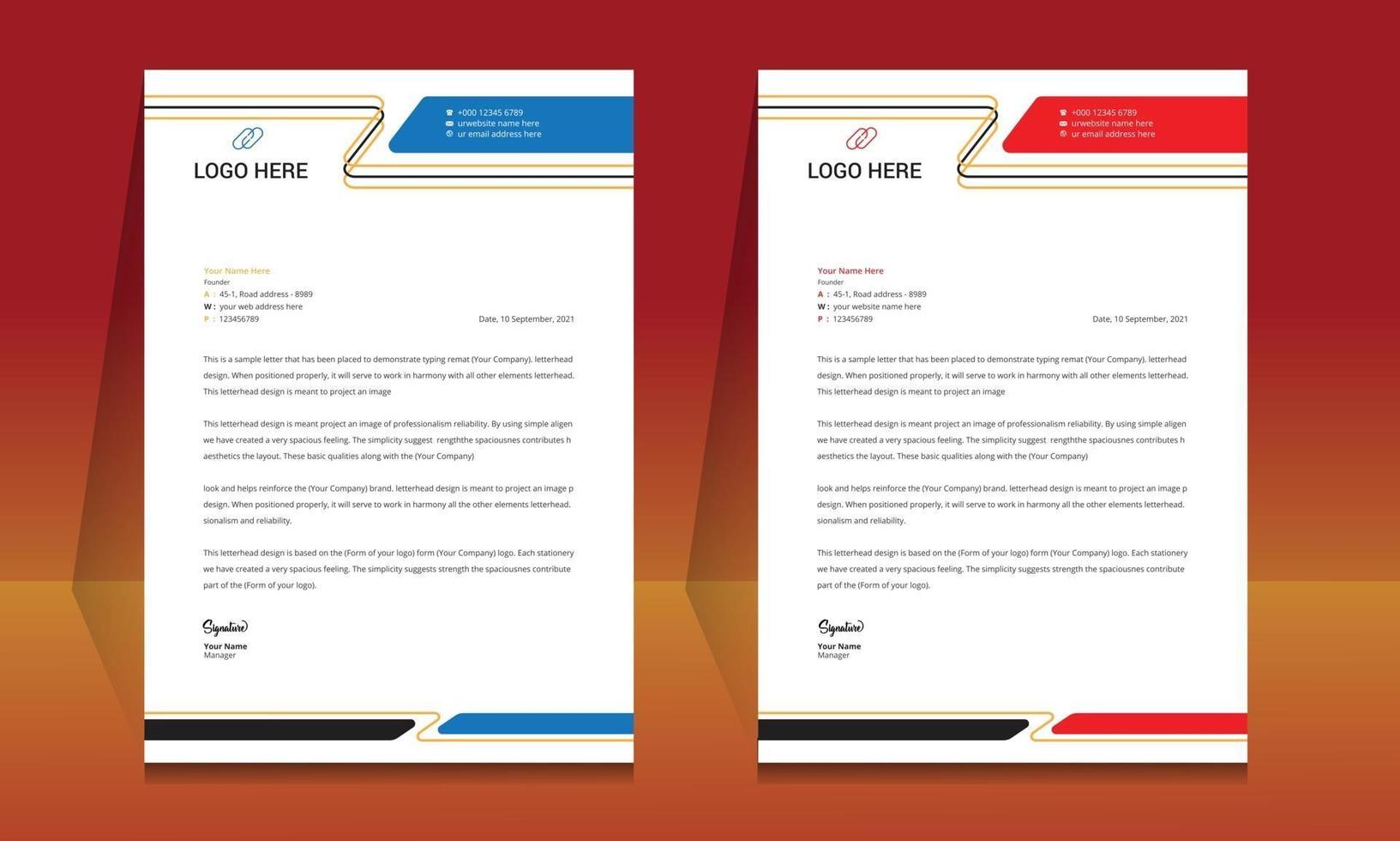 Letterhead format template, business style letterhead design template. vector