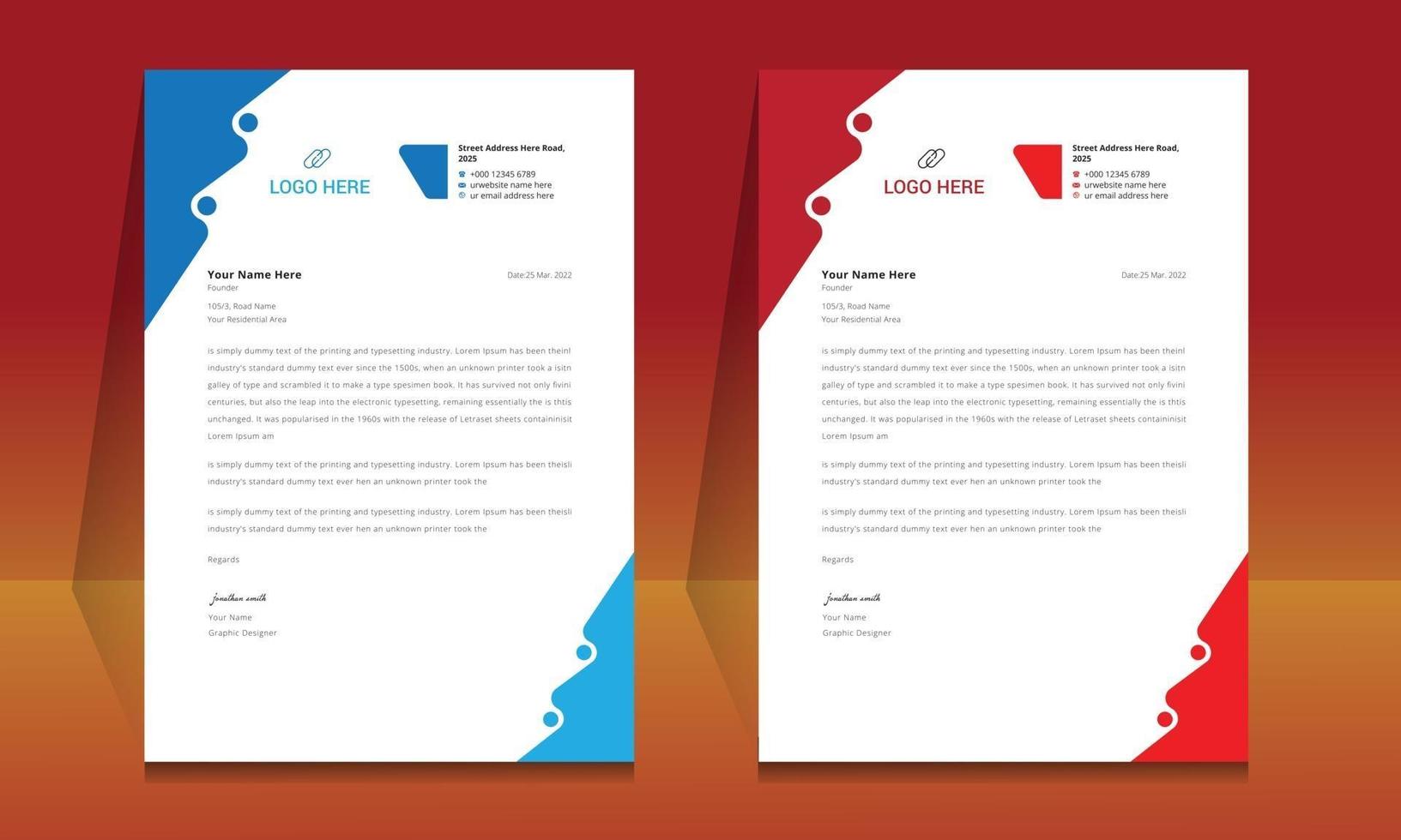 Letterhead format template, business style letterhead design template. vector