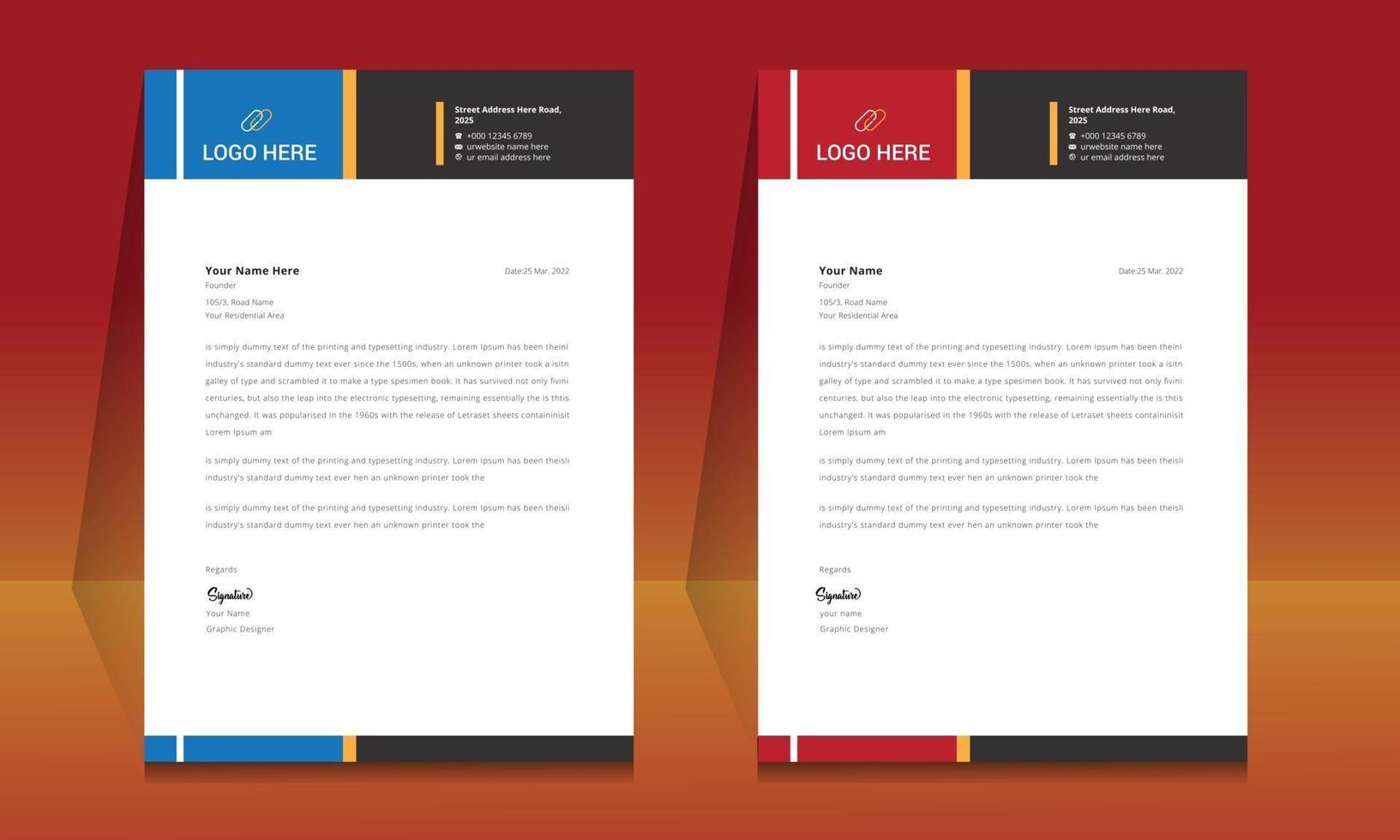 Letterhead format template, business style letterhead design template. vector