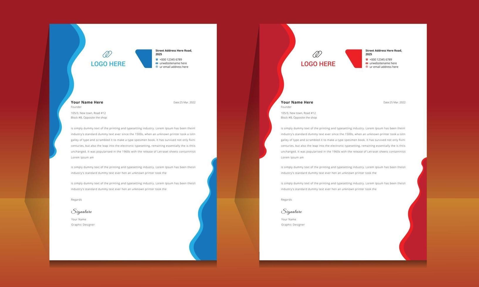 Letterhead format template, business style letterhead design template. vector