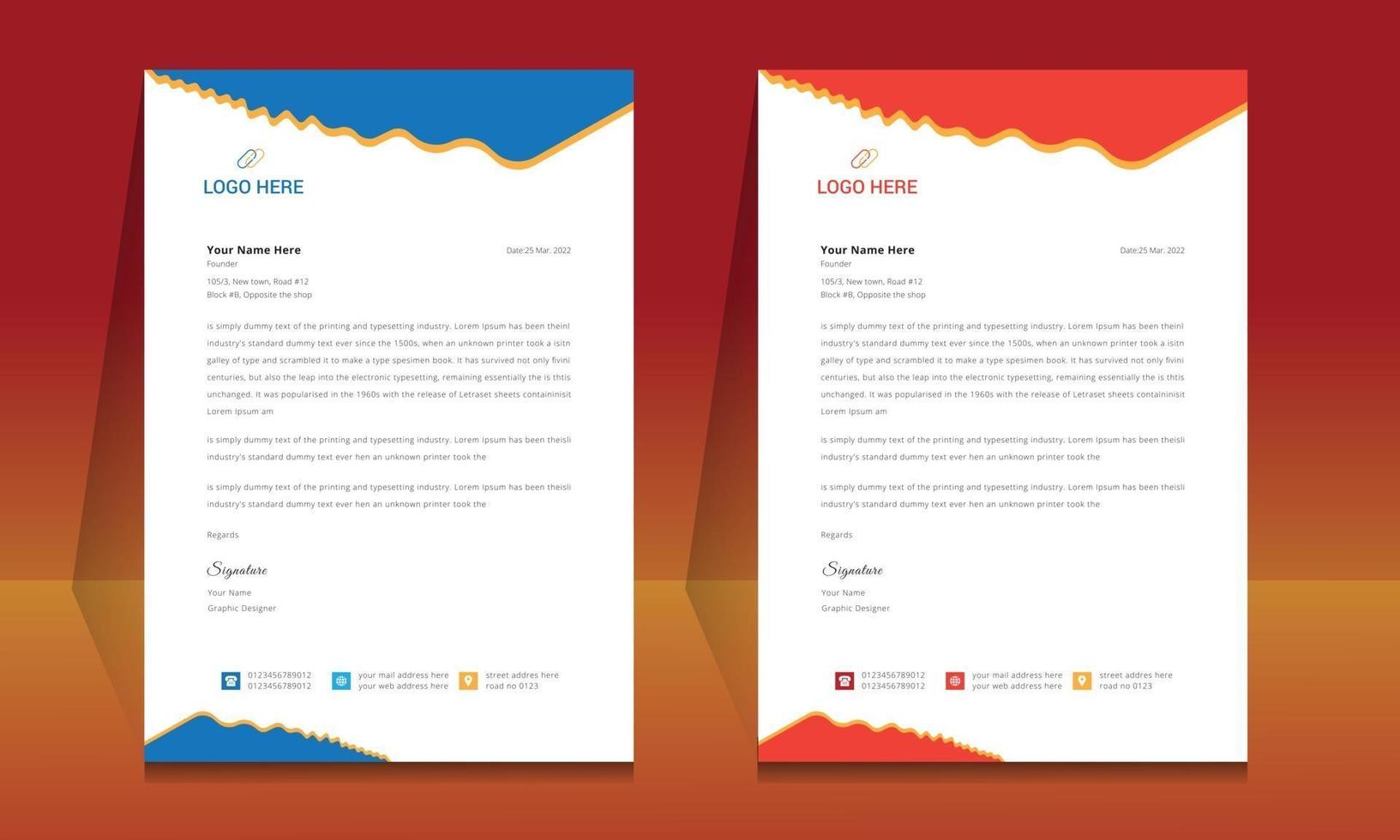 Letterhead format template, business style letterhead design template. vector