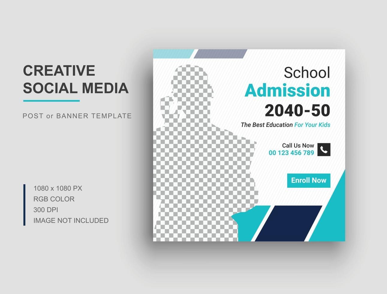 Back to school social media post, School admission web banner template vector