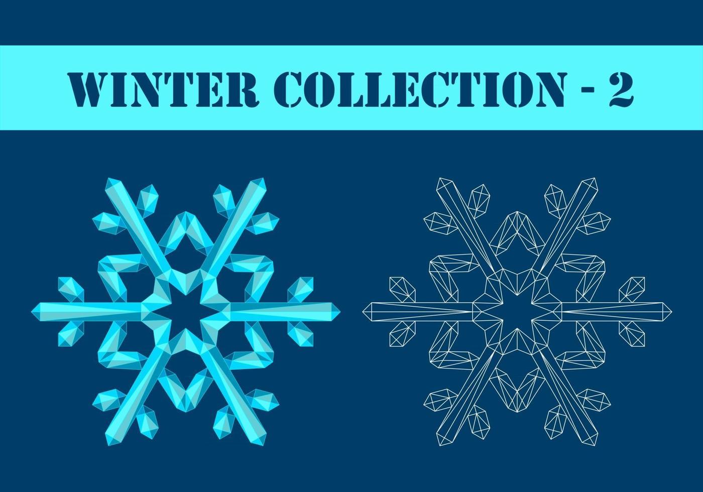 Cyan polygonal and contour snowflakes vector