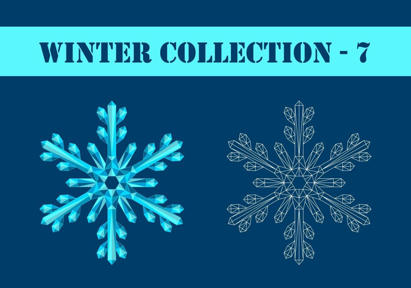 Cyan polygonal and contour snowflakes vector