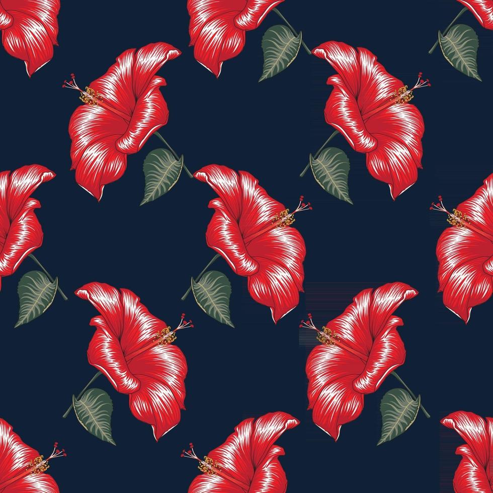 Seamless floral pattern red Hibiscus flowers background. vector