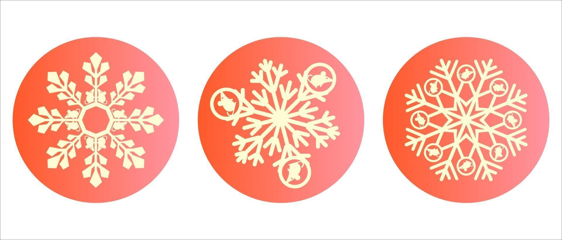 Christmas snowflake with mice on a red background vector