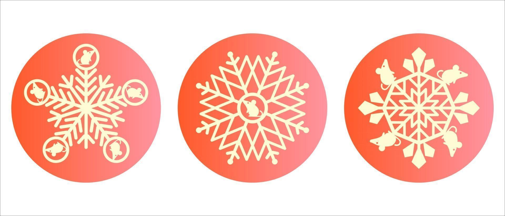 Christmas snowflake with mice on a red background vector