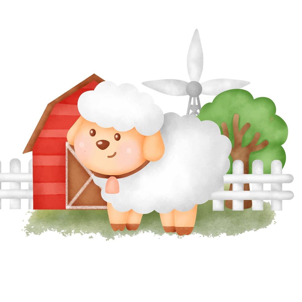 Cute cartoon sheep in a farm vector