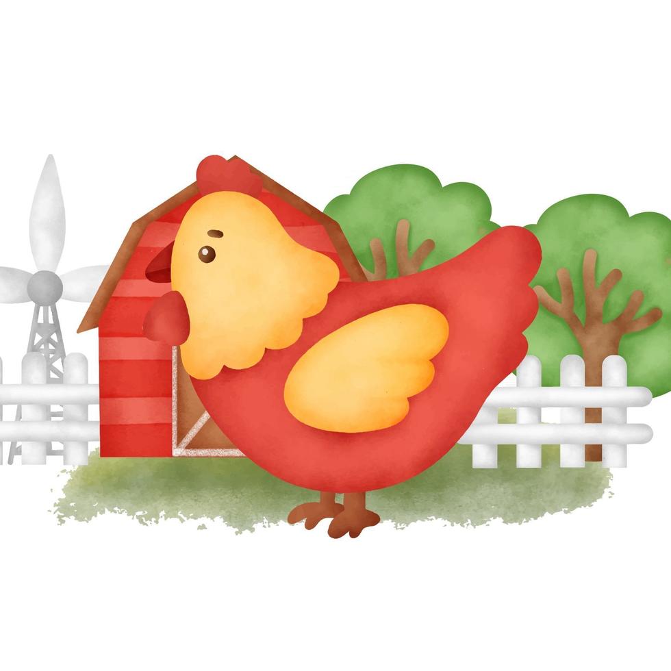 Cute cartoon chicken in a farm vector