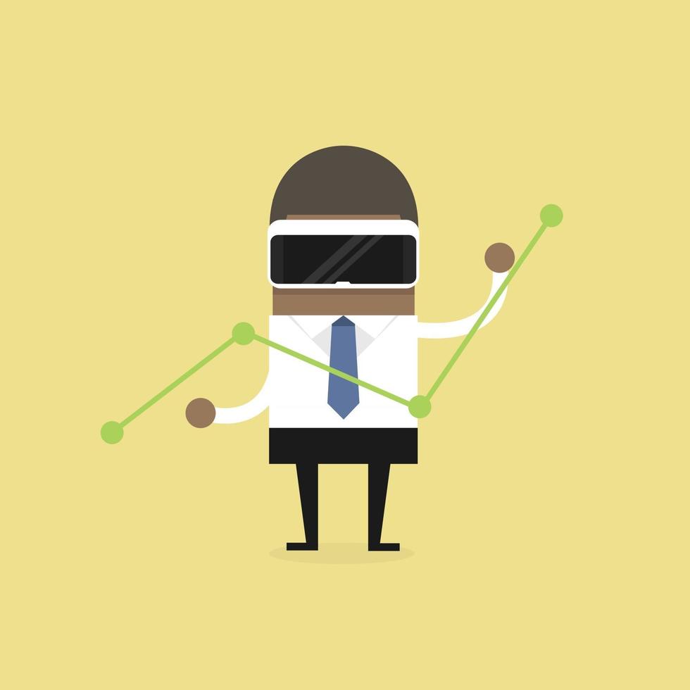 African businessman watch the graph with virtual reality headset. vector