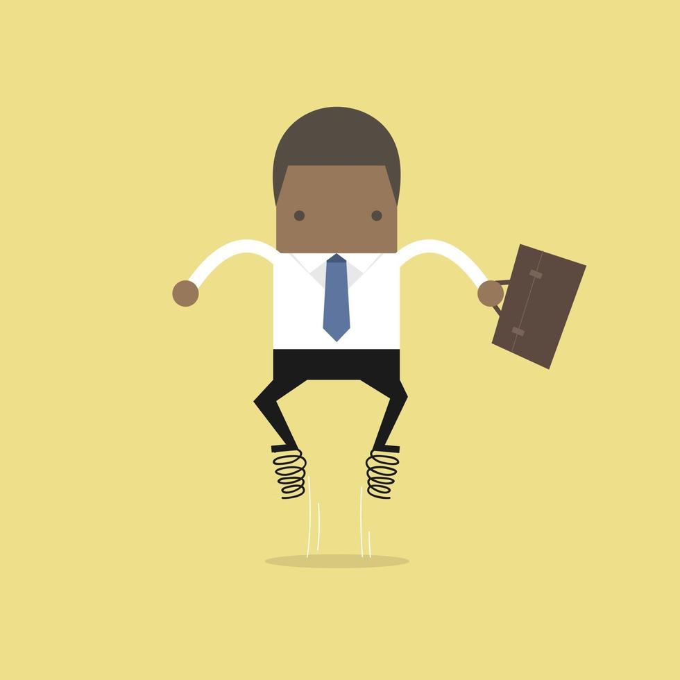 African businessman jumps up with spring. vector