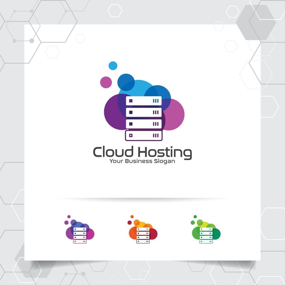 Cloud hosting logo vector design with concept of server and cloud