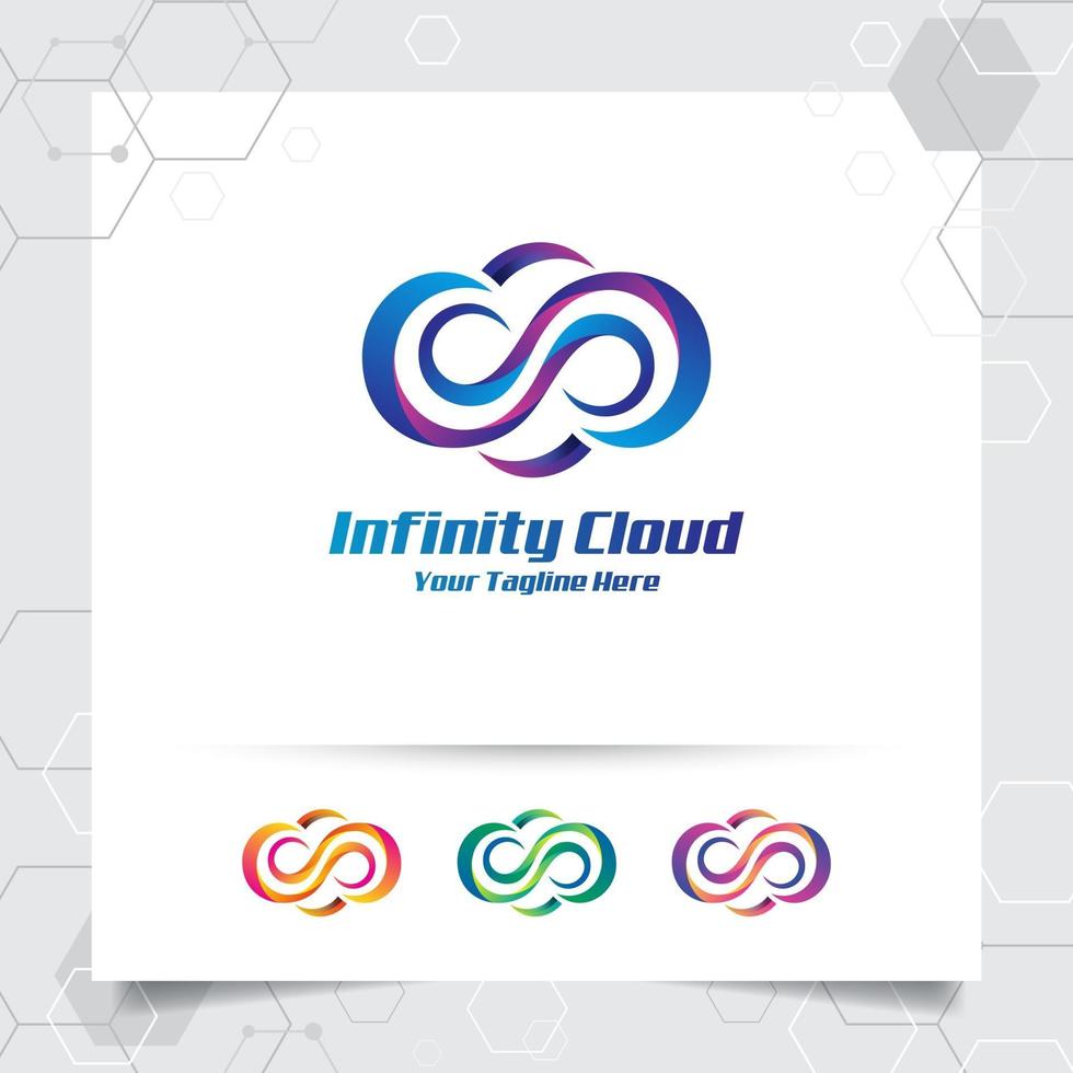 concepto de diseño de vector de logotipo de nube de nube y símbolo infinito