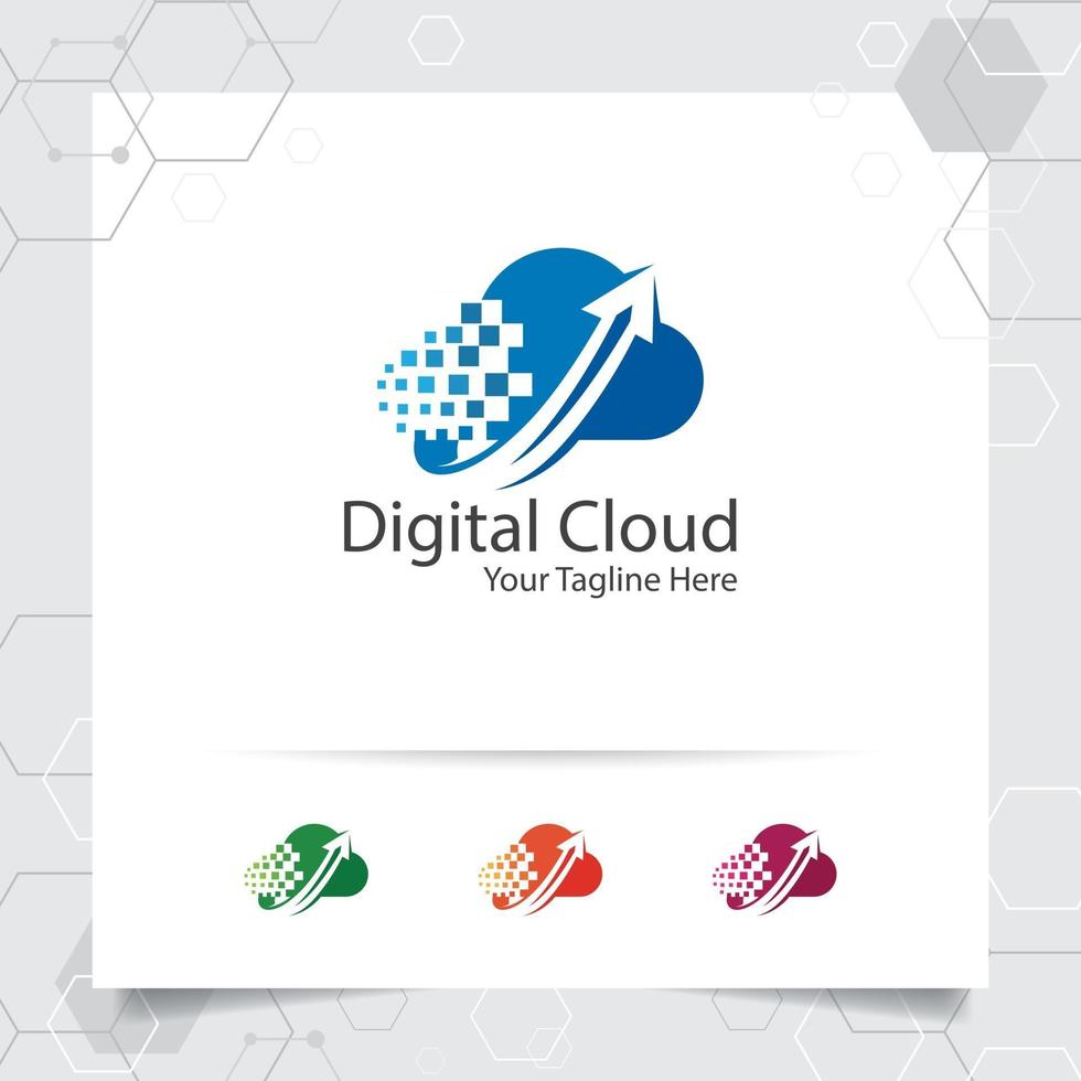 Cloud hosting logo vector design with digital and data symbol