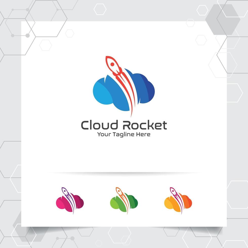 Cloud rocket logo design with concept of colorful cloud vector