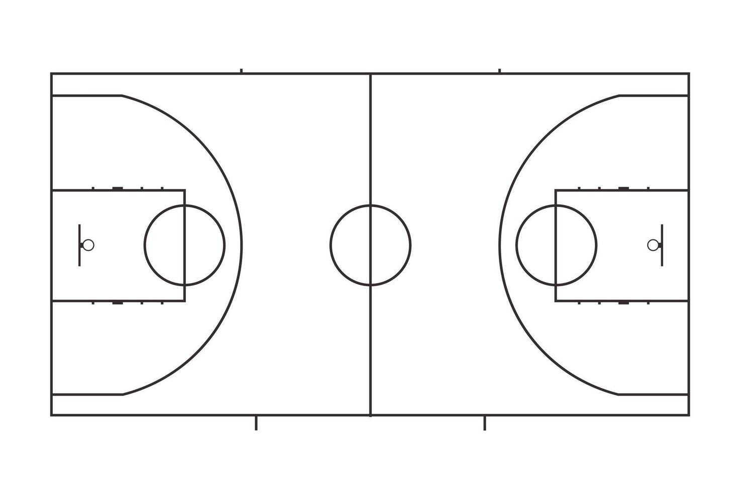 Basketball field layout with markings. View from above. Black and whit vector