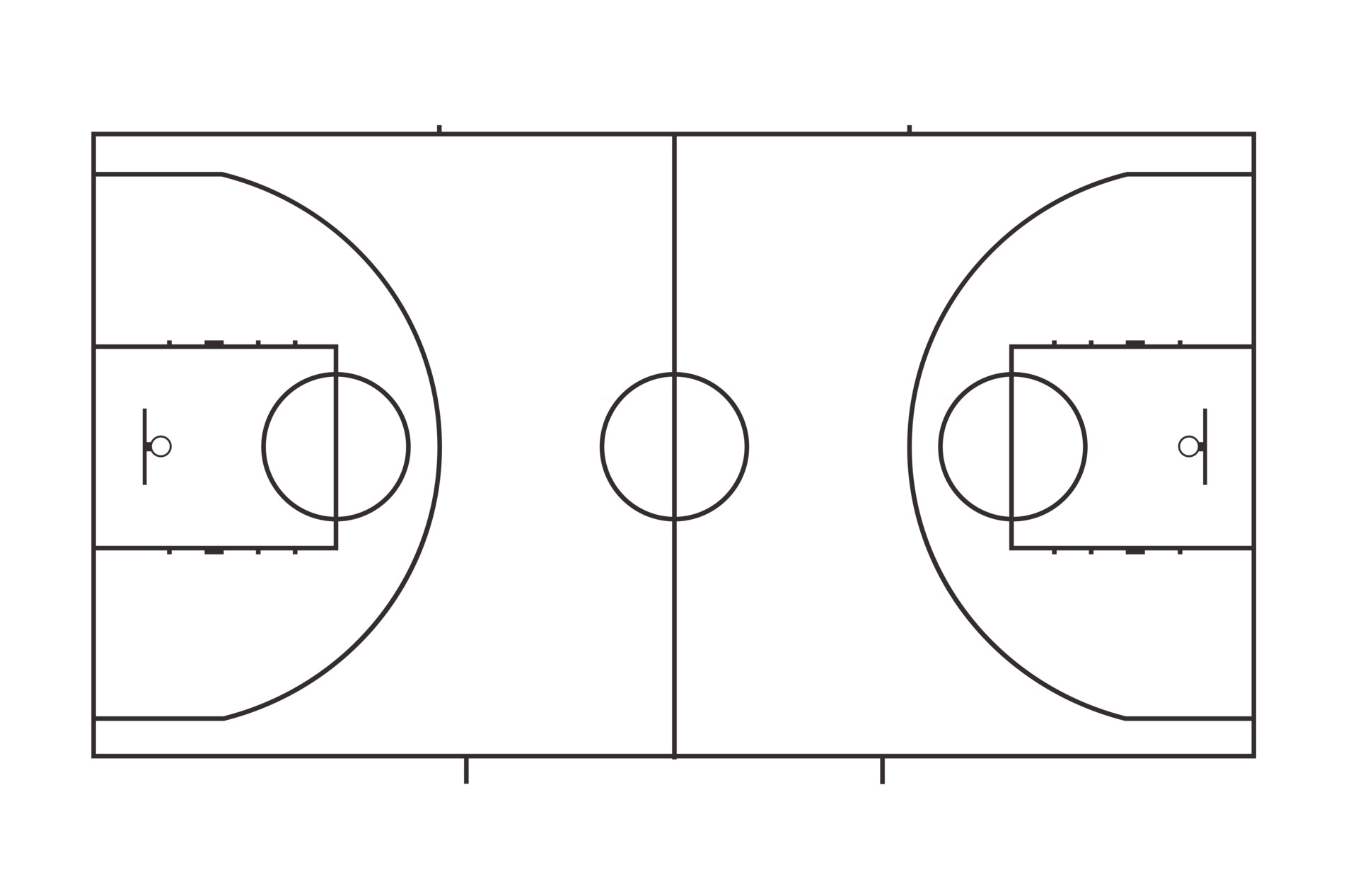 Basketball Field Layout With Markings View From Above Black And Whit