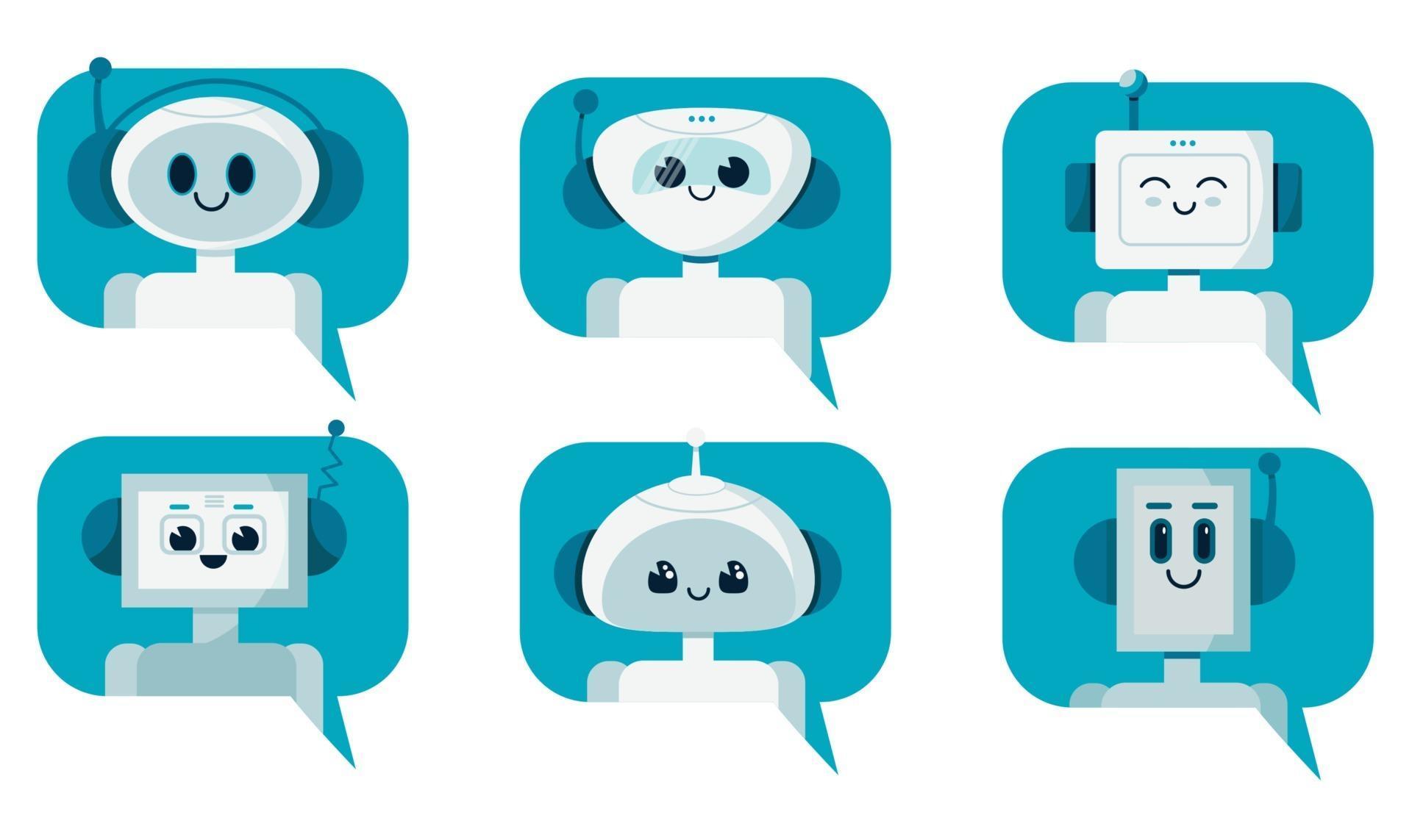 Set of smiling cute robot chat bots in speech bubble. Support 3002937 Vector Art at Vecteezy