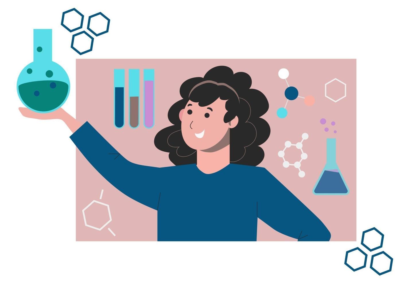 Teacher in chemistry class. Teacher woman character. vector