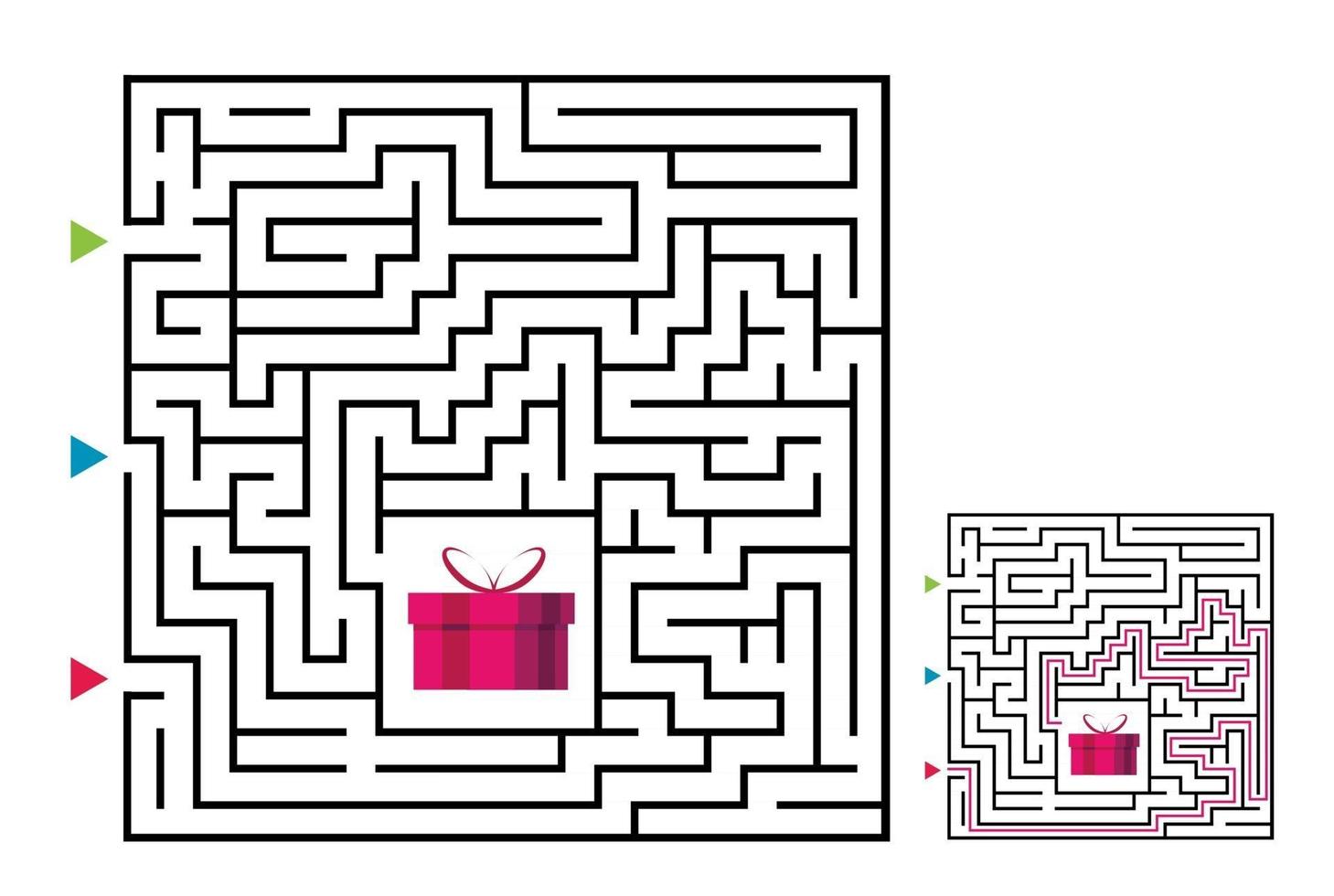 Square maze labyrinth game for kids. Labyrinth logic vector