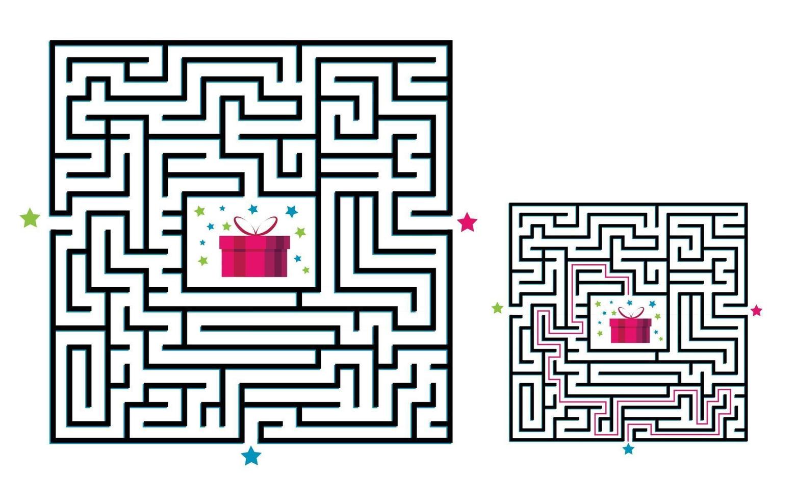 Square maze labyrinth game for kids. Labyrinth logic conundrum. vector