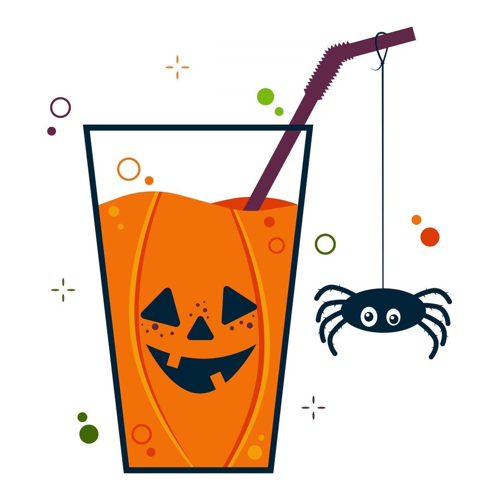 Cóctel de fiesta de Halloween con cara de calabaza naranja linda aterradora. beber vector