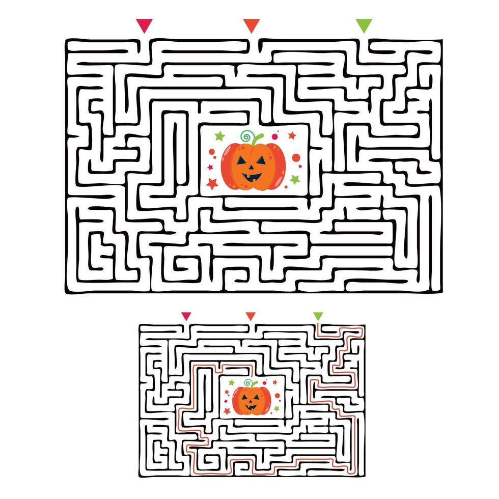 Rectangular halloween maze labyrinth game for kids. Labyrinth logic vector