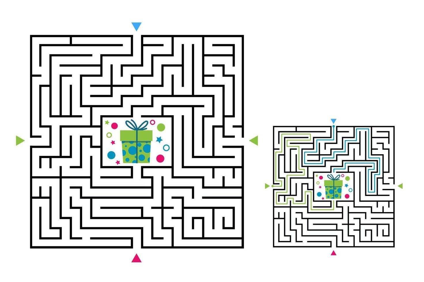 Square maze labyrinth game for kids. Labyrinth logic vector