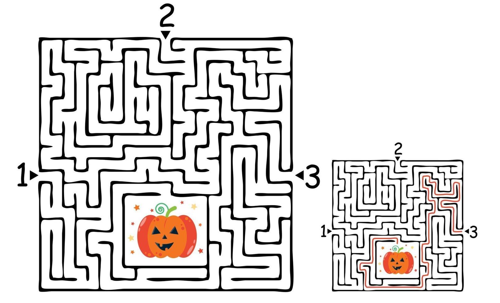 Square halloween maze labyrinth game for kids. Labyrinth logic vector