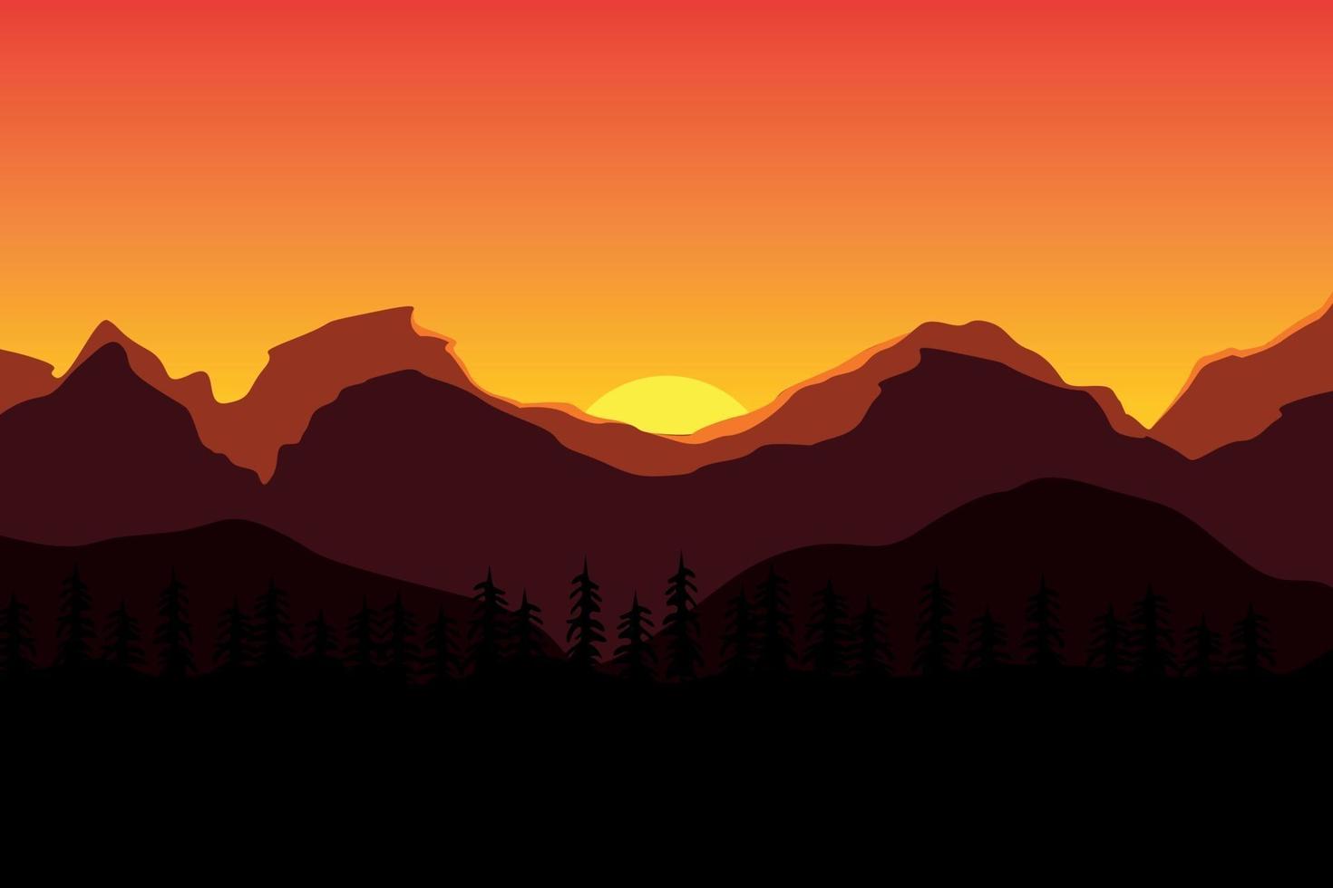 hermoso paisaje de puesta de sol en las montañas vector