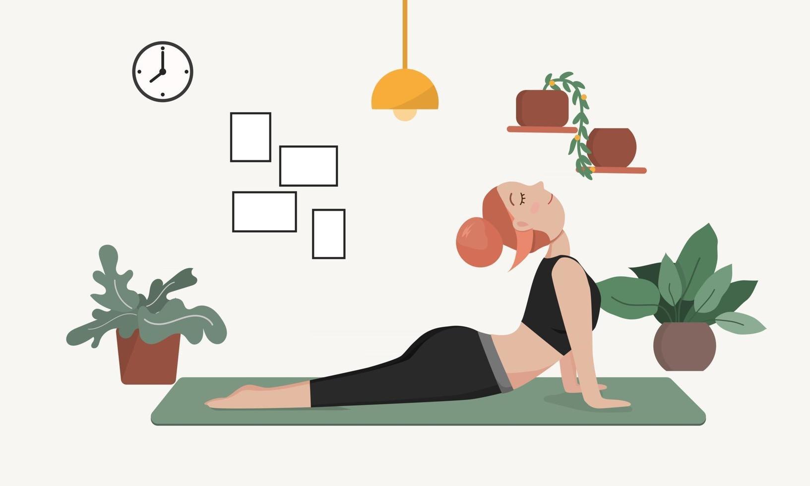 Young woman doing yoga. Flat style. vector