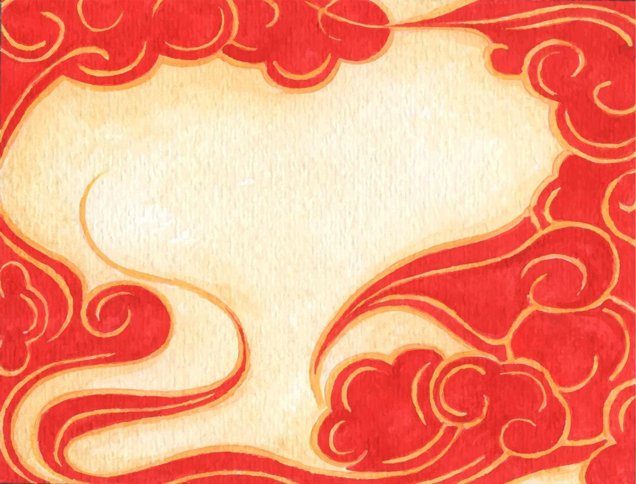 Fondo de estilo chino de patrón de nube. tarjeta navideña de acuarela. vector