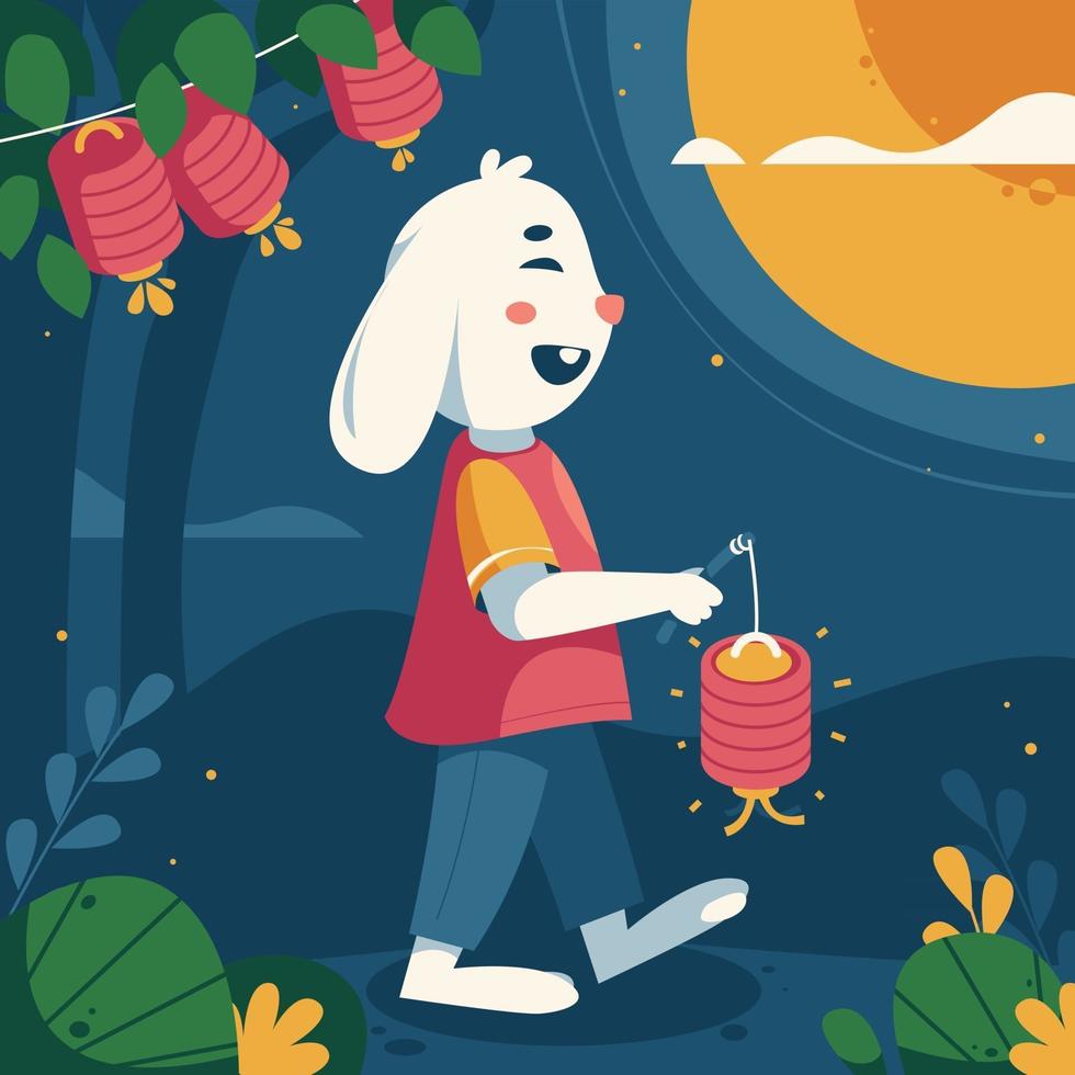 Chinese Mid Autumn With Happy Bunny vector