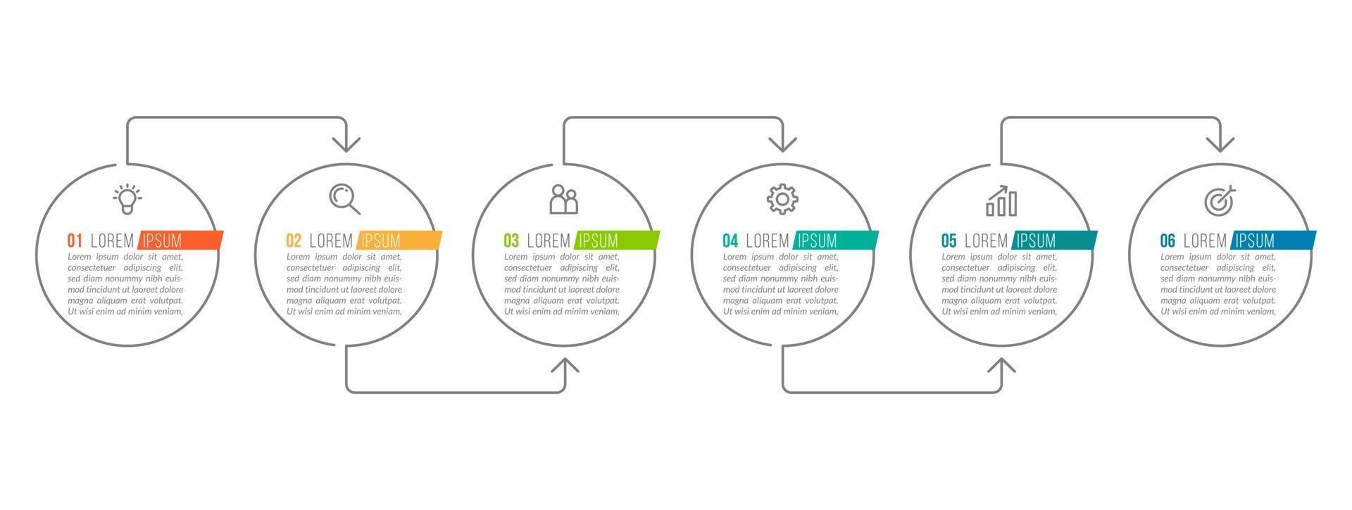 Plantilla de diseño de infografía simple de 6 pasos vector