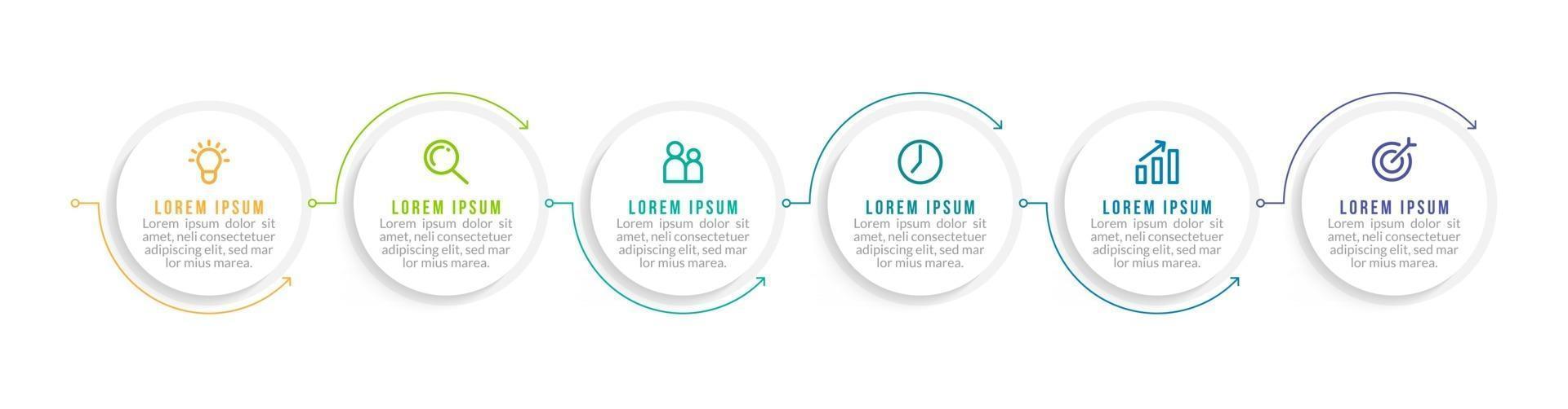 Infografía de línea de tiempo con seis pasos. vector